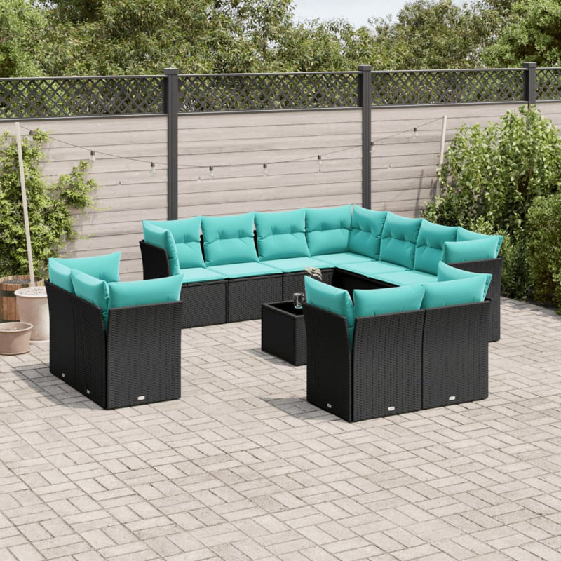  Ensemble de canapé de patio 12 pièces avec coussins en rotin de polyester noir