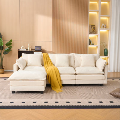 Beige Color  3-Seat Combo Sofa With Storage Ottoman For Living Room Apartment Bedroom And Compact Room, Upholstered Sectional Couch, L Shaped Bench With A Footrest