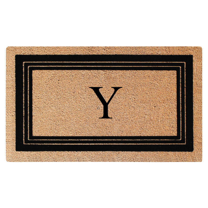 Monogrammed Triple Classic Border Natural Coir Door Mat with PVC Backing – Heavy-Duty, Anti-Shed & Easy to Clean, 39" x 24"