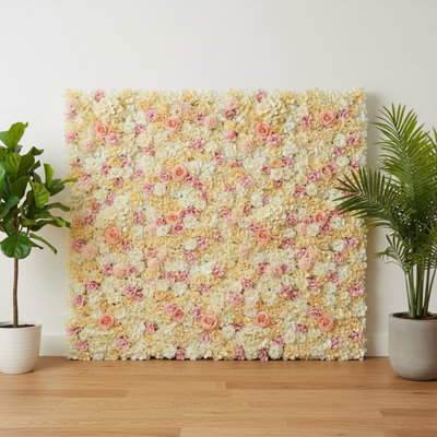 2 pièces de fleurs artificielles roses murales fond de panneaux de fleurs 3D rouge rose jaune blanc panneau de fleurs de couleur décor de mariage décoration de fond de maison de Noël 38 x 38 cm / 15 x 15 pouces, jaune rose