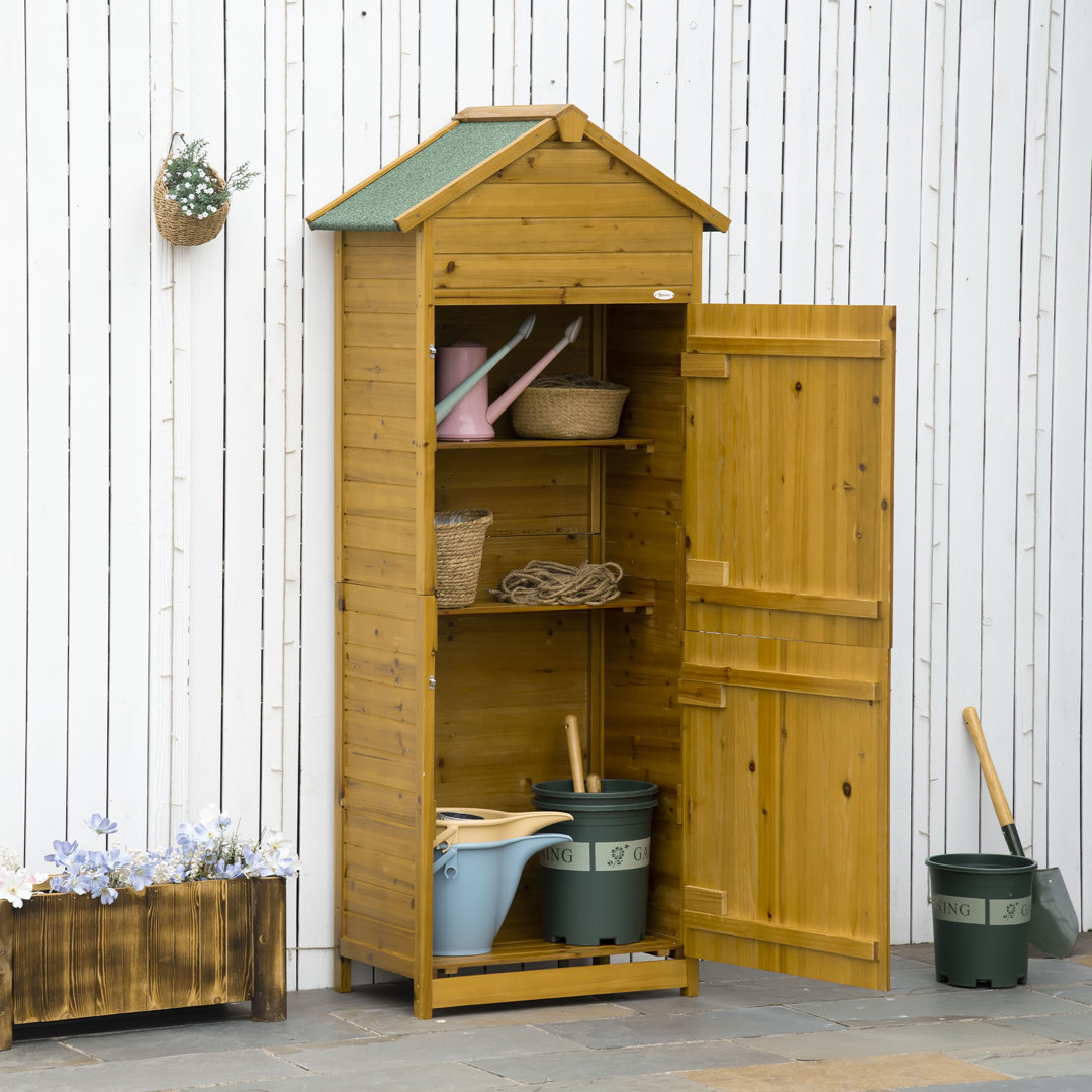 Natural Wood Effect Wooden Garden Storage Shed | 2 Door Utility Cabinet With 3 Shelves For Gardener Tools, 191.5Cm Tall