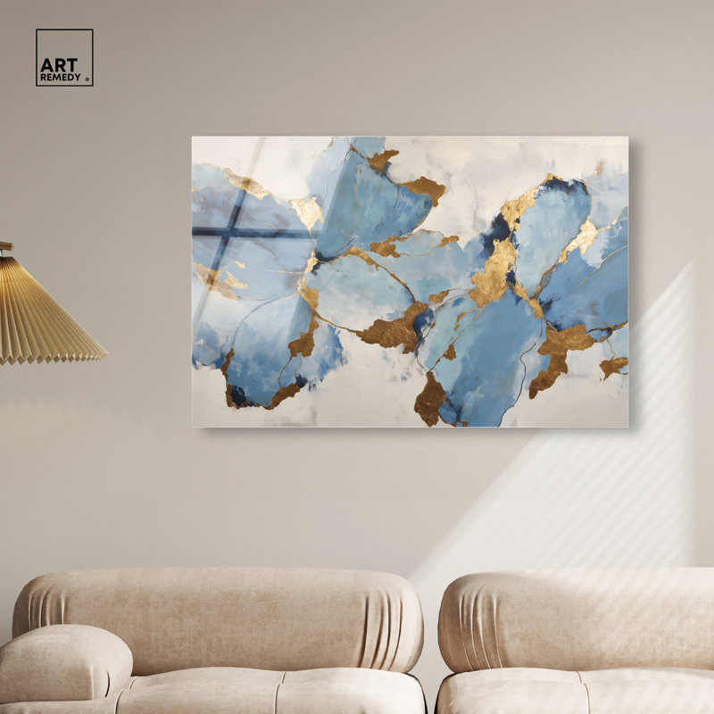 «Gold River II», art mural bleu et doré par Art Remedy, prêt à accrocher, 45 x 30, H 30 po x l 45 po