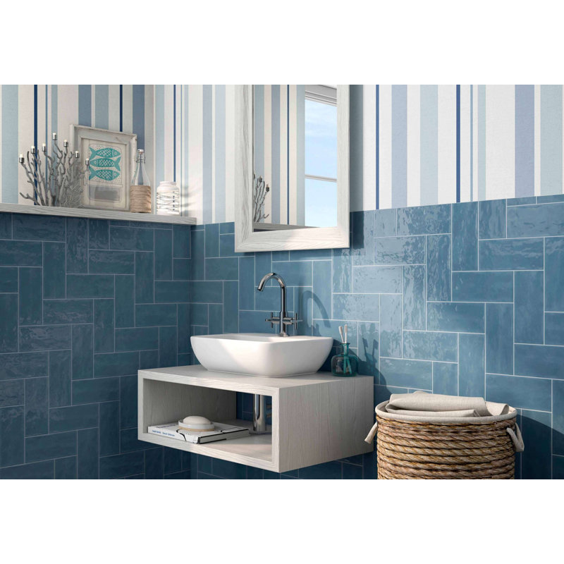 Maiolica 3" x 6" Glossy Ceramic Subway Wall Tile - Kitchen, Backsplash & Decorative Wall, Blue Steel