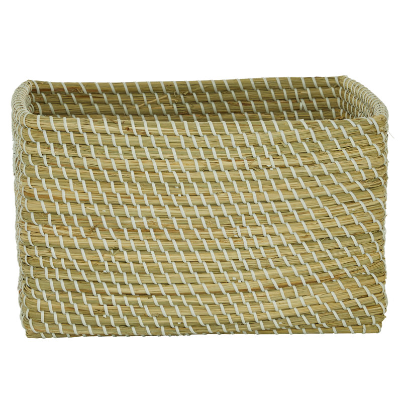 Panier rectangulaire en ruppie maritime naturelle tissée avec poignées