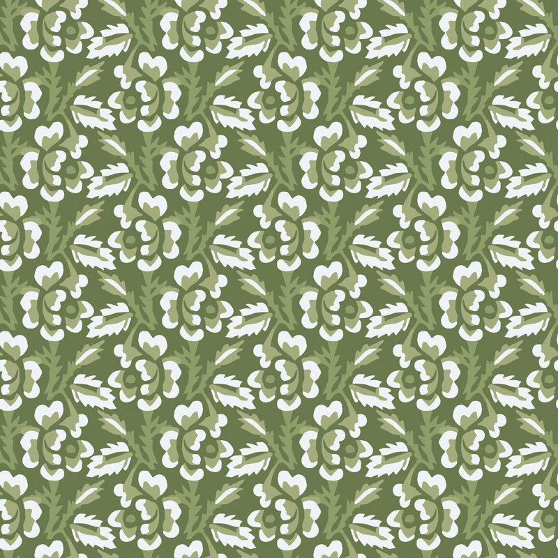 Thorn & Blossom - Wallpaper, Garden Green, Premium Paper