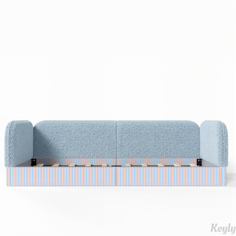Lit de sol en molleton Teddy avec barrières de sécurité semi-fermées, Lit simple, Bleu