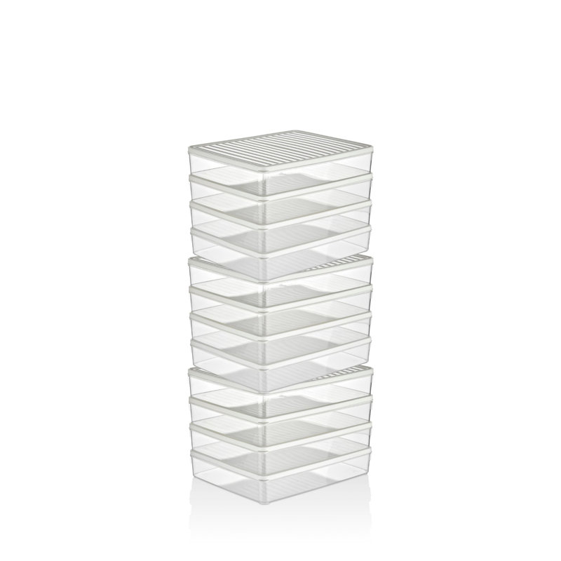 Durable Plastic Storage Box Set (12 Pieces), White, 10.8 x 2.0 x 8.9 inches | 100% Dishwasher-Safe | Ideal for Organizing Home, Office, and Craft Supplies | Versatile, Stackable Design for Efficient Storage