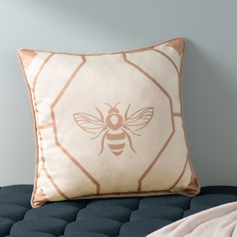 Bee Deco Geometric Square Cushion, Cream