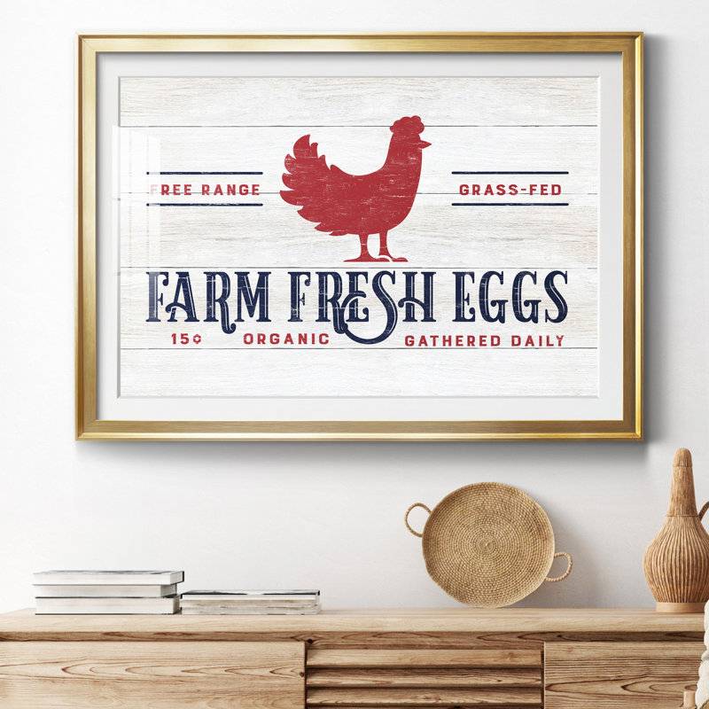 Farm Fresh Eggs - Reproduction d'art textuel sur papier encadré, Or, H 30,5 po x l 42,5 po x P 1,5 po