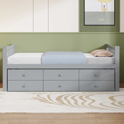 Lit de jour pleine grandeur avec lit gigogne simple et tiroirs, pleine grandeur, gris (VIEUX SKU: LP000341AAE)