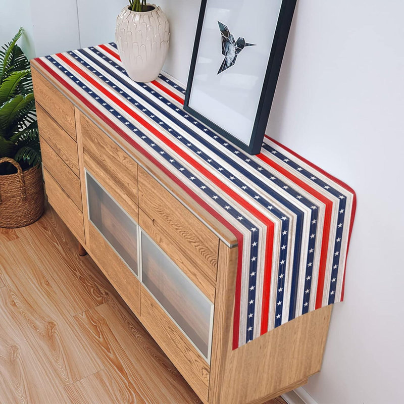 July 4Th Patriotic Table Runner Cotton Linen Rustic Americana Stars Stripe Party Holiday Tablecloth Decorations For Kitchen ,Home ,Dining,Outdoor,13X70 Inches Long Independence Day Memorial Day