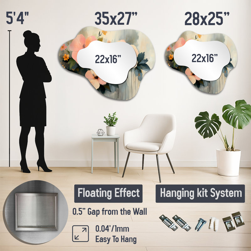 Minimalism Hibiscus Spring Symphony - Hibiscus Asymmetrical Decorative Mirror, Traditional irregular Wall Mirror, Printed on Metal