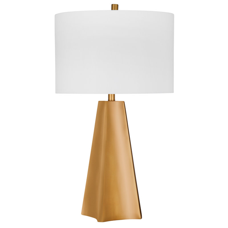 Lampe de table conique Torrington Gold avec abat-jour cylindrique blanc - Glam