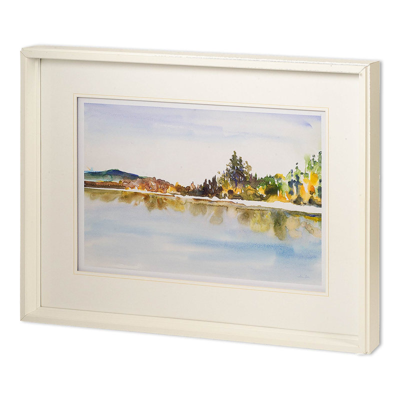 Lakeside Reflections by Lora Gold a Hand Embelished Textured Framed Art Print Matted under Glass, Lakeside Reflections