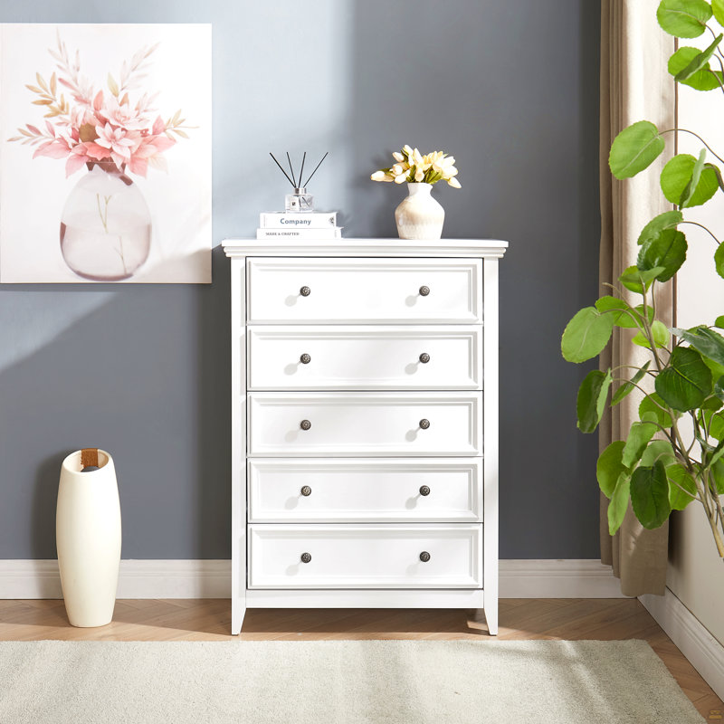 Commode 5 tiroirs, commode 5 tiroirs et rangement pour vêtements, Blanc