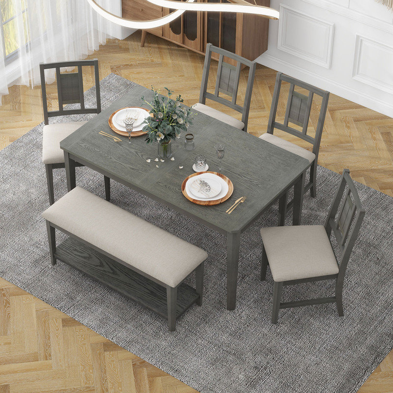 6 - Person Four Leg Dining Set, Dark Gray