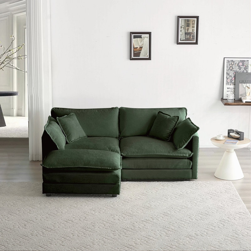Canapé en chenille deux places avec 1 repose-pieds, canapé modulaire en L avec repose-pieds 2 places, causeuse avec repose-pieds pour petit espace de vie