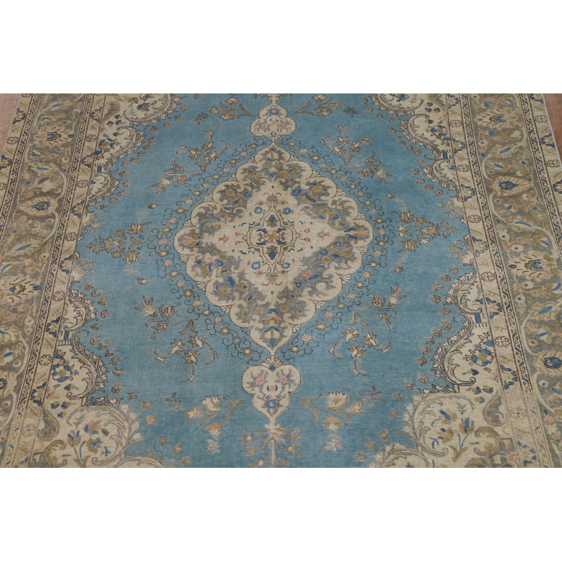 Tapis bleu médaillon traditionnel 8 x 11