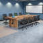 Ensemble de bureau pour 8 personnes, table de conférence moderne en bois massif de style industriel avec chaise de bureau noire -1077499281