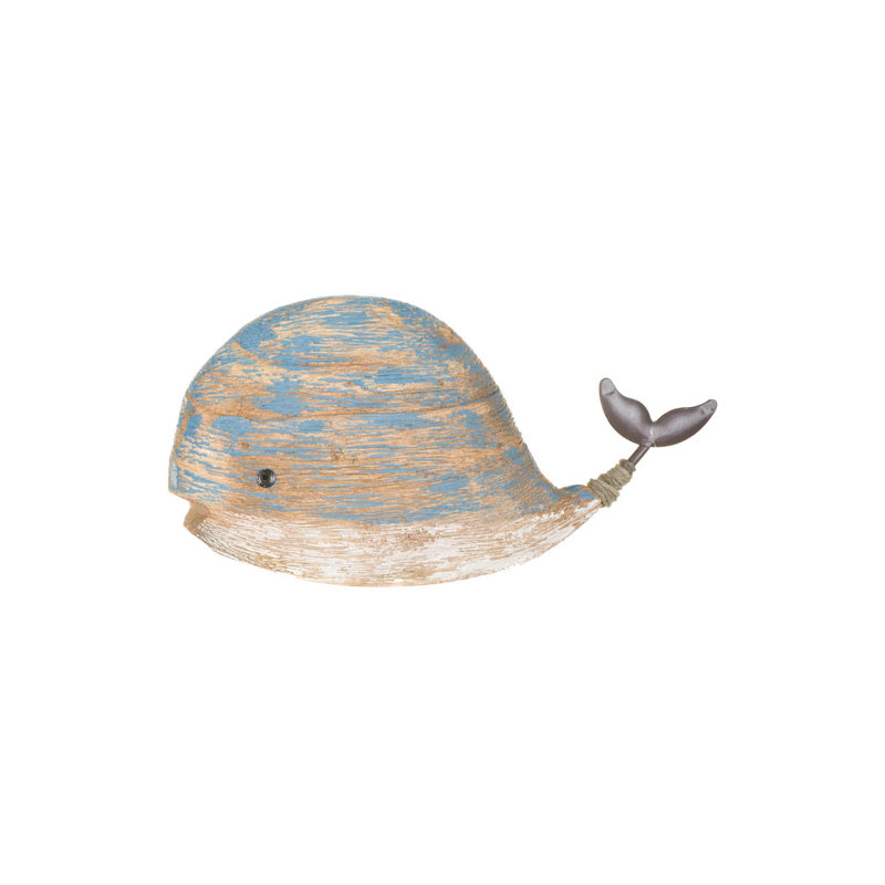 Ensemble de 2 figurines de baleine en bois patiné