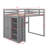 Wood Full Size Loft Bed With Wardrobe, Shelves And LED Light-1908517607