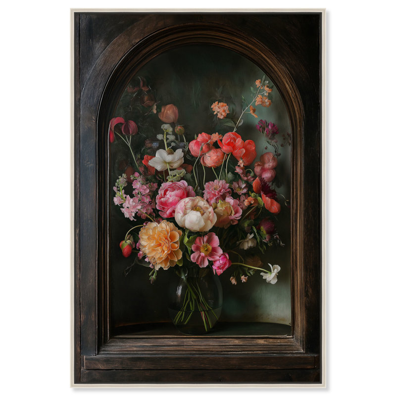 Art floral gothique sur toile «Elegance fugace» par Art Remedy, Cadre doré, H 16 po x l 11 po