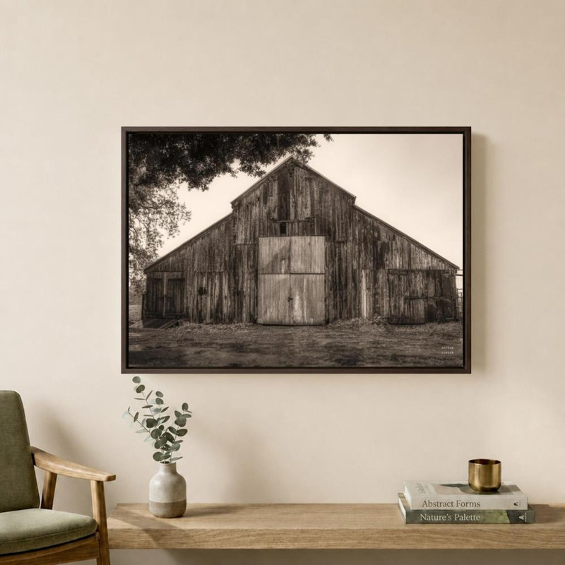 «Hiding from the Rain» par Nathan Larson - Impression sur toile, 18" H x 24" W, Cadre plat flottant, Brun