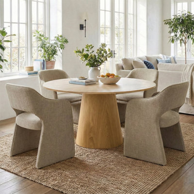 4 - Person Dining Table Sets With Round Table & 4 Upholstered Chairs