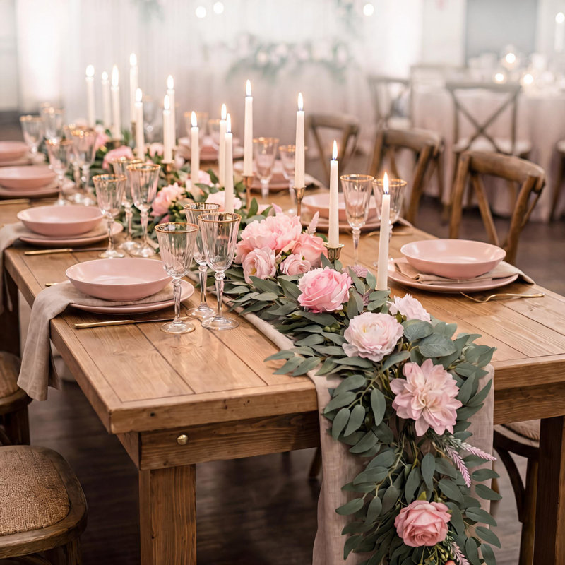 Guirlande de roses en soie, motif vigne rose, collection 2026, idéale pour les mariages et les anniversaires.
