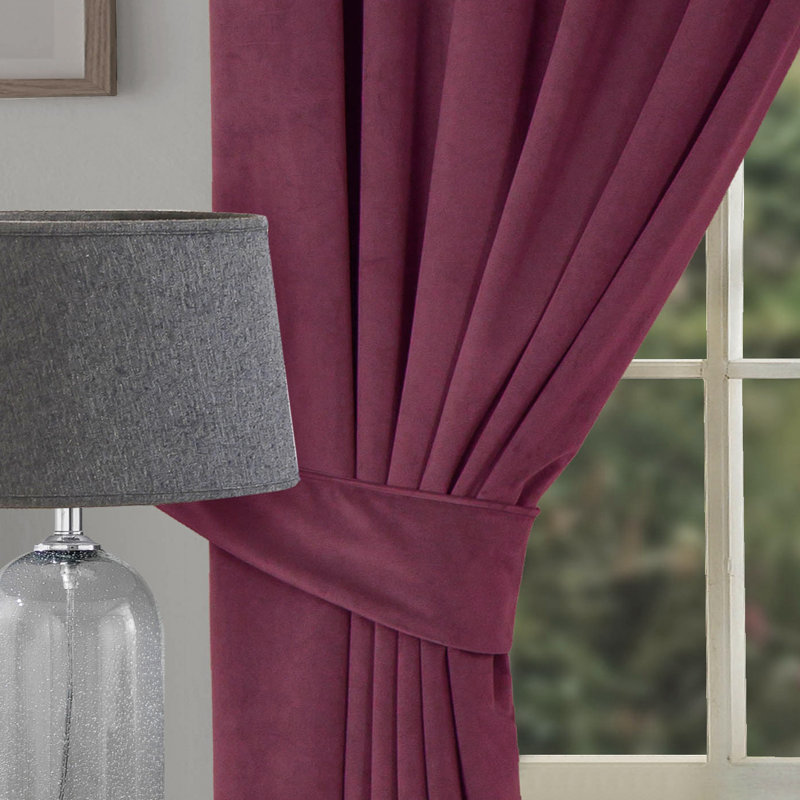 Velour Fully Lined Pencil Pleat Room Darkening Curtains, 114cm Width x 121cm Drop, Wine
