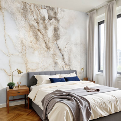 Marble Peel and Stick Wallpaper Beige White Marble Texture Natural Veins Cracks Wall Murals 100"H x 144"W Removable PVC Wall Paper Self-Adhesive Wall Decor for Bedroom Living Room Home Office