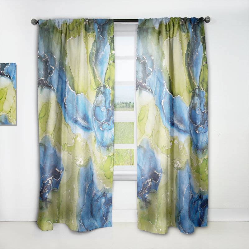 Bleu et vert, art abstrait fluide de luxe - rideau en velours moderne - obscurcissant - 1 panneau