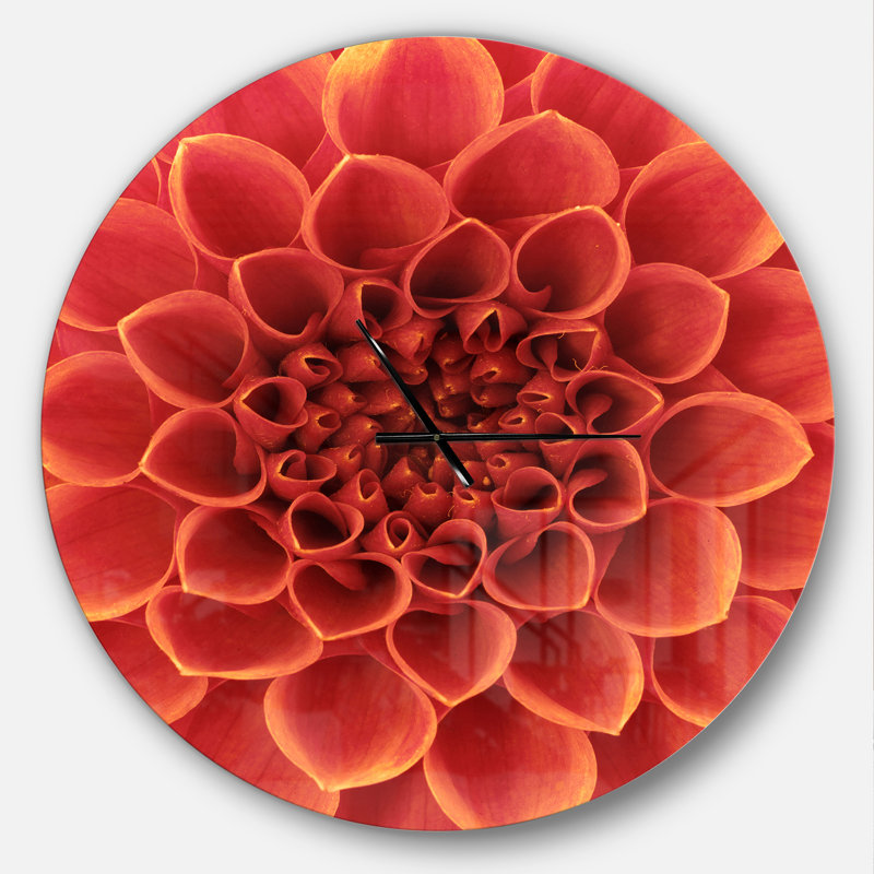 Grande fleur et pétales - Horloge murale moderne, Surdimensionné, Orange
