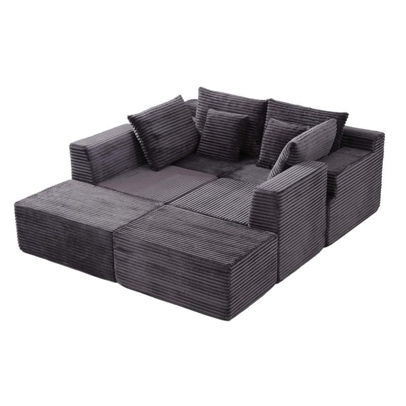 Canapé modulaire infonuagique avec deux poufs, Velours côtelé gris