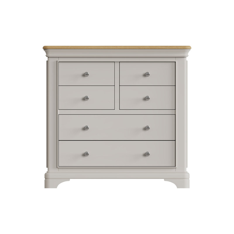 Joulon 6 Drawer Chest of Drawers. 4 + 2 Configuration. Solid Wood. Oak Top. Fully Assembled., Dove Grey