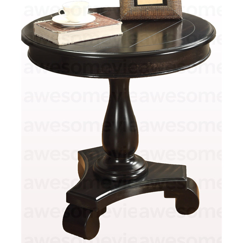 Rene Round Wood Pedestal Side Table, Black
