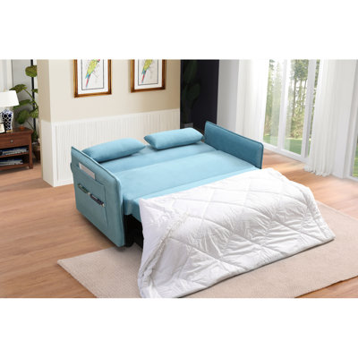 Modern Sofamega Pull Out Sofa Bed,  Adjustable Pull Out Bed Lounge Chair With 2 Side Pockets, 2 Pillows  Home Office