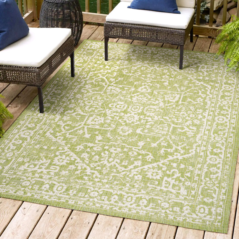 Tapis intérieur / extérieur vert / crème Massimo, Rectangle 3 pi 11 po x 6 pi