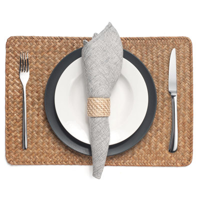 Ensemble de 6 napperons rectangulaires tissés, napperons en osier de rotin 17 po x 12 po, napperons en ruppie naturelle