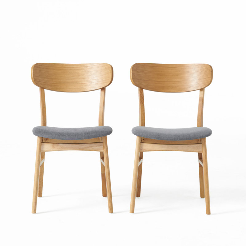 Set of 2 Dark Gray Upholstered Oak Dining Chairs