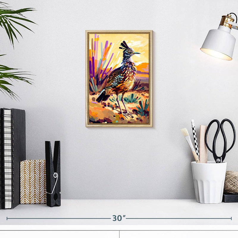 Roadrunner du désert, Floating Frame Natural Wood, 9" x 13"