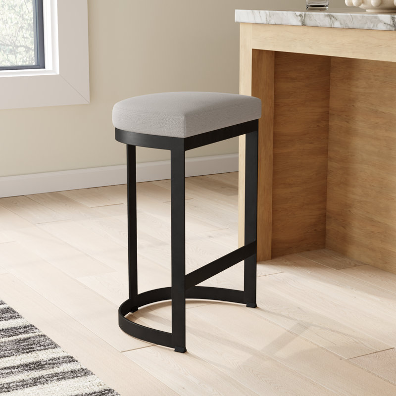 Fleta Upholstered Counter Stool with Metal Frame, Black