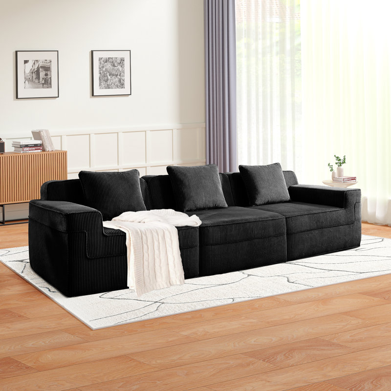 Canapé modulaire 3 places sans os, canapé modulaire Cloud avec assise profonde et coussins décoratifs, Noir