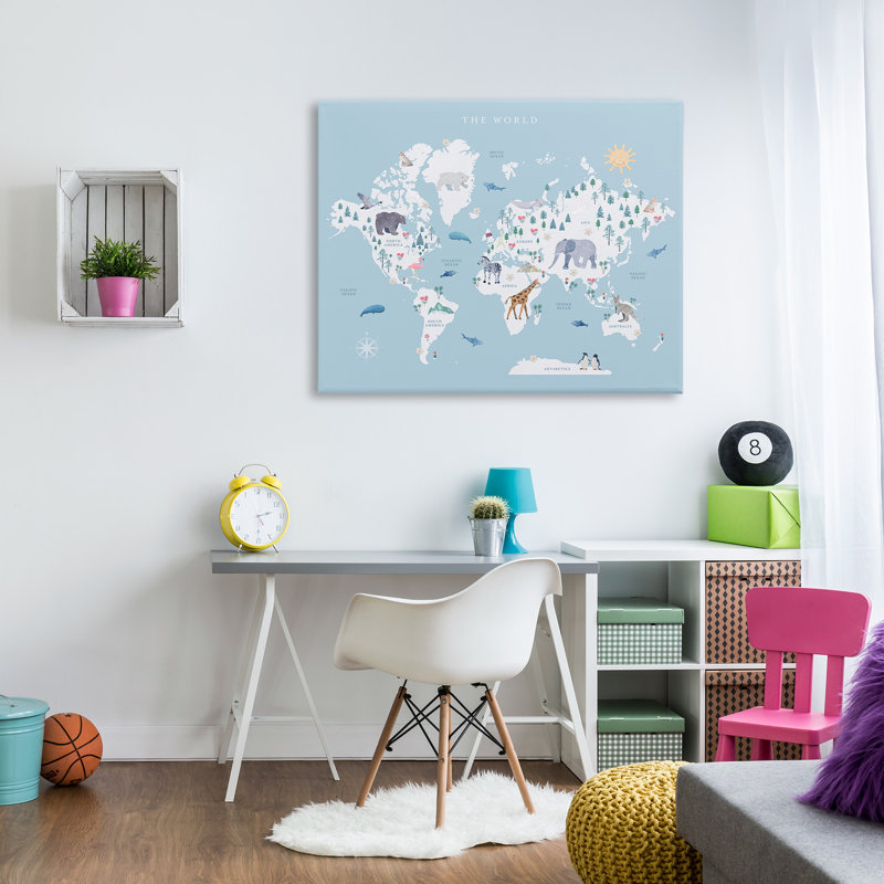 Carte du monde sur toile, "Leaves" par Leah Straatsma, H 36 po x l 48 po
