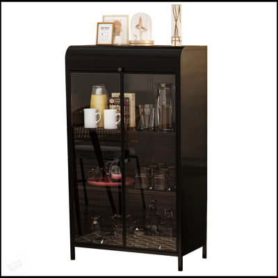 Armoire de rangement en métal de 47,6 pouces de hauteur avec portes en verre, couvercle rabattable et tablettes ouvertes à 4 niveaux pour une utilisation polyvalente dans diverses pièces