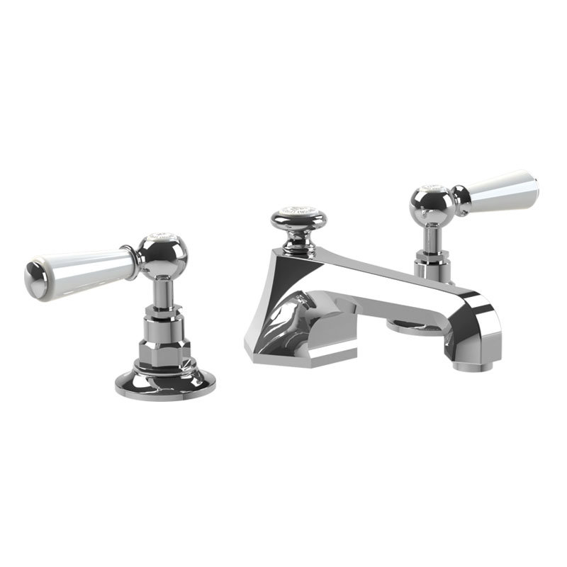 Classic White Lever Widespread Bathroom Faucet with Pop-Up Waste, Silver Nickel