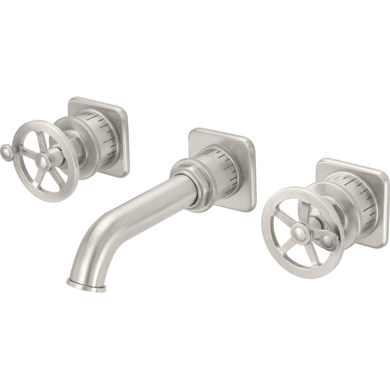 Two Handle Lavatory Wall Faucet - Wheel Handle, Polished Chrome