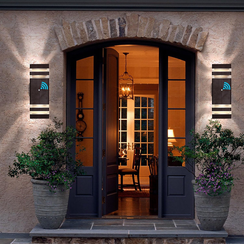 Modern Brown Aluminum Plug-In Outdoor Wall Sconce Set