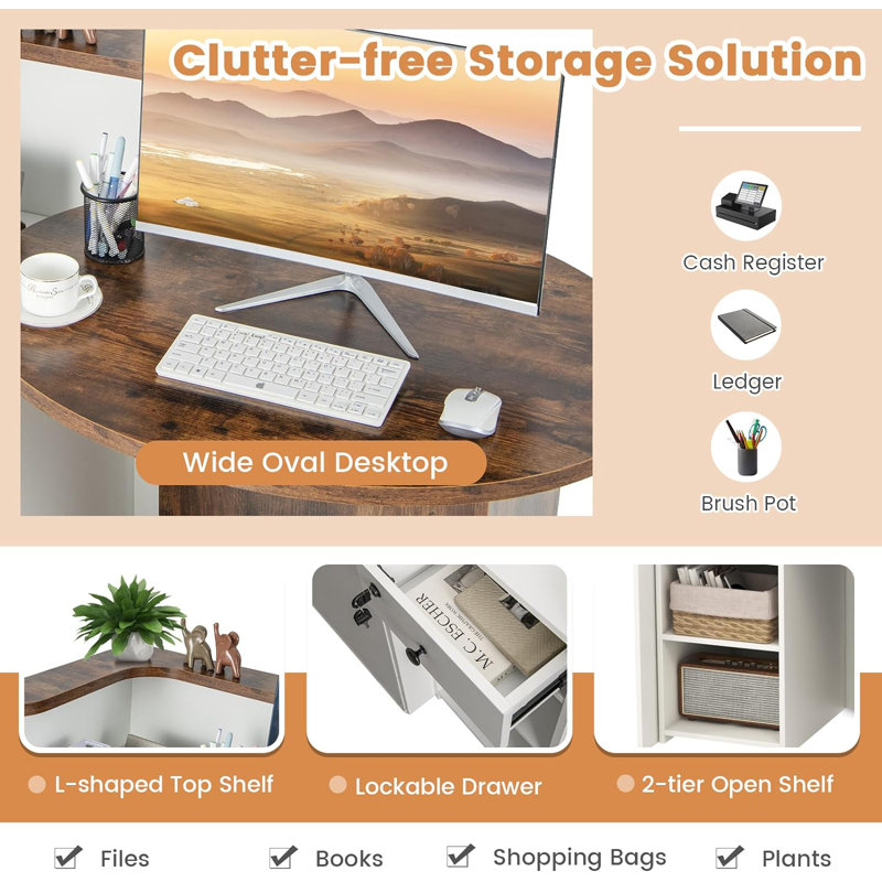 Retail Counter for Checkout, Reception Desk, White/Brown