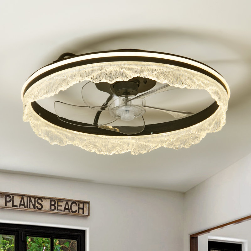 Ventilateur de plafond encastré moderne à 5 pales avec télécommande Gurrola, Clair